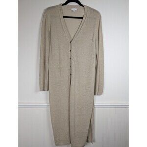 J Jill Linen Button Up Midi Knit Dress Long Duster Lagenlook Coastal Relaxed M